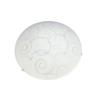 Simple Designs Fm3000-Wht Round Flushmount Flush Ceiling Light With Scroll Swirl Design, White