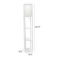 Simple Designs Lf1014-Wht Etagere Organizer Storage Shelf Linen Shade Floor Lamp, White