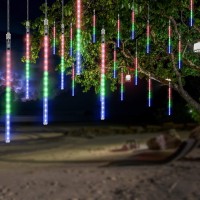 Omgai Waterproof Meteor Shower Rain Lights - 30Cm 8 Tubes Drop Icicle Snow Falling Raindrop Cascading Lights For Wedding Party Christmas, Shine Colorful