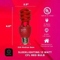 Sleeklighting 13 Watt Red Bug Light Bulbs For Outdoor ? General Purpose Spiral Cfl Red Light Bulbs- Ul Approved- Uses 13 Watts Of Energy, 120 Volts, E26 Medium Base. (Pack Of 4)