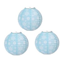 Beistle Snowflake Paper Lanterns, 9-1/2-Inch, Light Blue/White