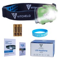 Vitchelo Headlamp Green Flashlight - Red Safety Light - 6 Light Modes - Super Bright Waterproof Adjustable Head Light - 3 Aaa Batteries - Running, Jogging, Camping, Hiking, Cycling - Kids, Adults