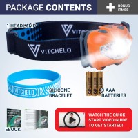 Vitchelo V800 Headlamp Flashlight With Red Led, Orange