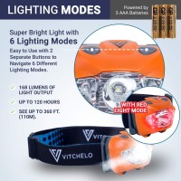 Vitchelo V800 Headlamp Flashlight With Red Led, Orange