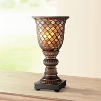 Regency Hill Traditional Accent Table Lamp 12 High Dark Bronze Brown Amber Mosaic Glass Uplight Shade Decor For Bedroom Living Room Nightstand Bedside Office House Home Family Entryway