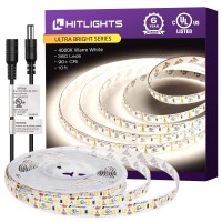 Hitlights White Led Strip Lights 4000K, 10Ft High Density 12V Tape Light, 360Leds, 530 Lumens/Ft, 4.6 Watt/Ft, Ip30, Cri 90+,Lighting For Cabinet, Mirror, Kitchen, Ul-Listed(Power Source Not Included)