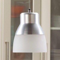 It'S Exciting Lighting Iel-5778 Glass Pendant Nickel Ir Led Light With Brushed Nickel And Frosted Glass Shade, Battery Operated With 24 Included Leds