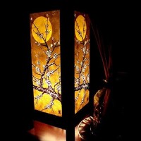 Moon Sakura Table Lamp Lighting Shades Floor Desk Outdoor Touch Room Bedroom Modern Vintage Handmade Asian Oriental Wood Bedside Gift Art Home Garden Christmas ( I3M )