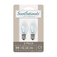 Scentsationals 15W Bulbs For Accent Wax Warmer, 15 Watt Light Bulb Candelabra E12 Base - Replacement Electric Wall Plug-In Wax Melter Candle, Certified Style C7 120 Volt (2 Bulbs)