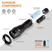 Outlite A100 Portable 2000 Lumens Handheld Led Flashlight With Adjustable Focus And 5 Light Modes, Outdoor Water Resistant Flashlights High Lumens, Tactical Flashlight For Camping Hiking Emergency