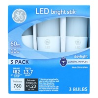 Ge Lighting 79369 Led Bright Stik 10-Watt (60-Watt Replacement), 760-Lumen Light Bulb With Medium Base, Daylight, 1 Box (3 Bulbs Total)