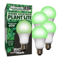 Miracleled 604758 11W A19 Grow Room Specialty Light With Green Led Bulb, Omni Directional, 4-Pack