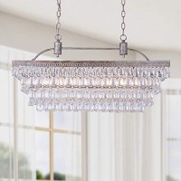 Jojospring Antique Silver 6-Light Rectangular Glass Droplets Chandelier