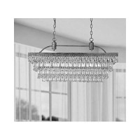 Jojospring Antique Silver 6-Light Rectangular Glass Droplets Chandelier