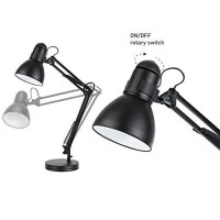 Globe Electric 5698601 28 Heavy Base Top Moving Spring Balanced Swing Arm Desk Lamp, Black, Onoff Rotary Switch On Shade, Office Decor, Reading Light, Home Essentials, Room Lighting