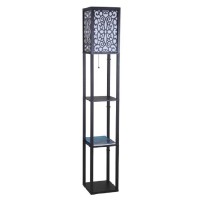 Sh Lighting 6958Bk-A Wooden Shelf Floor Lamp With Floral Shade Panels, 63H, Black