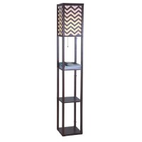 Sh Lighting 6958Br 6958Br-B Wooden Shelf Floor Lamp With Zig-Zag Shade Panels, Medium