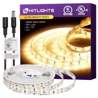 Hitlights Led Strip Lights Warm White 3000K, 10Ft Standard Density 12V Tape Light, 180Leds, 330 Lumens/Ft, 3 Watt/Ft, Ip30, Lighting For Cabinet, Bedroom, Kitchen, Ul-Listed(Power Source Not Included)