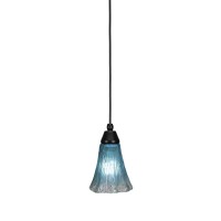 Cord Mini Pendant Shown In Matte Black Finish With 5.5 Teal Crystal Glass