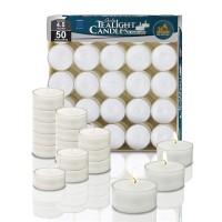 Ner Mitzvah Tea Light Candles 50 Bulk Pack White Unscented Tealight Candles In Clear Cup Long Burning 45 Hour