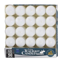 Ner Mitzvah Tea Light Candles 50 Bulk Pack White Unscented Tealight Candles In Clear Cup Long Burning 45 Hour