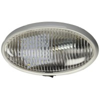 This clear surface mount oval porchutility light with an onoff switch is great to replace outside lighting and features a 5500K or daylight white color scheme a 2 wire connection and 175 lumen output with 097 amp draw Size 6 x 35 x 2