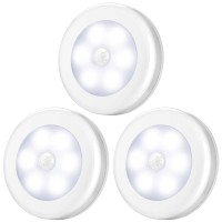 Amir (Upgraded Version) Motion Sensor Lights, Battery-Powered Led Night Lights, Stick-Anywhere Closet Lights Stair Lights, Wall Lights For Hallway, Bathroom, Bedroom, Kitchen Etc. (White - Pack Of 3)