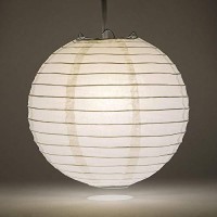 Quasimoon Paperlanternstore Decorative Paper Lantern - (Single, 24-Inch, White, Even Ribbing) Round Paper Lantern - Ideal Wedding And Party Decor Or Home Accent, Lighting Optional