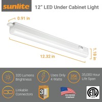 Sunlite 53080-Su Led 12-Inch Linkable Under Cabinet Light Fixture, 4 Watts, 120 Volts, 300 Lumens, For Kitchens, Bathrooms, Offices, Workbenches, Etl Listed, 4000K-Cool White