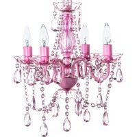 Gypsy Color The Original 4 Light Pink Hardwire Flush Mount Chandelier H175Axw15A, Pink Metal Frame With Pink Glass Stem And Pink Acrylic Crystals Beads That Sparkle Just Like Glass