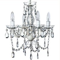 Gypsy Color The Original 4 Light Crystal White Hardwire Flush Mount Chandelier H17.5Xw15, White Metal Frame With Clear Glass Stem And Clear Acrylic Crystals & Beads That Sparkle Just Like Glass