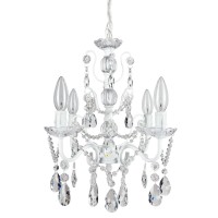 Amalfi Decor 4 Light Led Crystal Beaded Chandelier, Mini Wrought Iron K9 Glass Pendant Light Fixture Contemporary Nursery Kids Room Dimmable Plug In Hanging Ceiling Lamp, White