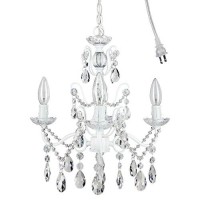 Amalfi Decor 4 Light Led Crystal Beaded Chandelier, Mini Wrought Iron K9 Glass Pendant Light Fixture Contemporary Nursery Kids Room Dimmable Plug In Hanging Ceiling Lamp, White