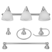 Globe Electric 50700 3Light Vanity Allinone Bathroom Set 5 Piece Brushed Steel Finish 70 Bulb Not Included