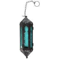 Blue Glass Moroccan Hanging Candle Lantern