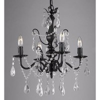 Wrought Iron And Crystal 4 Light Black Chandelier H 14