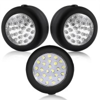 Cade 24 Led Round Magnetic Work Light Torch With Integral Hanging Hook And Magnet Set,Pack Of 3(Black)