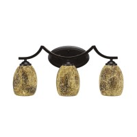 Zilo 3 Light Bath Bar Shown In Dark Granite Finish With 5 Gold Fusion Glass