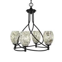 Capri 4 Light Chandelier Shown In Dark Granite Finish With 5 Natural Fusion Glass