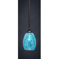 Zilo 1 Light Mini Pendant Shown In Dark Granite Finish With 5 Turquoise Fusion Glass