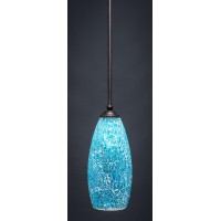 Zilo 1 Light Mini Pendant Shown In Dark Granite Finish With 5.5 Turquoise Fusion Glass