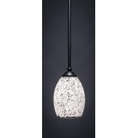 Zilo 1 Light Mini Pendant Shown In Matte Black Finish With 5 Black Fusion Glass