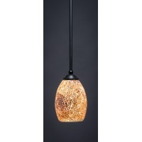 Zilo 1 Light Mini Pendant Shown In Matte Black Finish With 5 Gold Fusion Glass