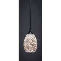 Zilo 1 Light Mini Pendant Shown In Matte Black Finish With 5 Natural Fusion Glass