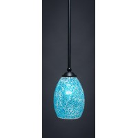 Zilo 1 Light Mini Pendant Shown In Matte Black Finish With 5 Turquoise Fusion Glass