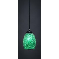 Zilo 1 Light Mini Pendant Shown In Matte Black Finish With 5 Green Fusion Glass