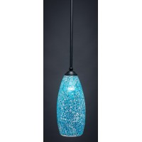 Zilo 1 Light Mini Pendant Shown In Matte Black Finish With 5.5 Turquoise Fusion Glass