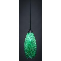 Zilo 1 Light Mini Pendant Shown In Matte Black Finish With 5.5 Green Fusion Glass