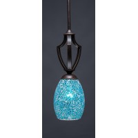 Zilo 1 Light Mini Pendant Shown In Dark Granite Finish With 5 Turquoise Fusion Glass