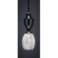 Zilo 1 Light Mini Pendant Shown In Matte Black Finish With 5 Black Fusion Glass